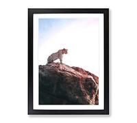 Leopard Upon The Rock Painting Modern Framed Print | A2 Black Framed Wall Art | Ready to Hang | Modern Animal Picture | Living Room Bedroom Lounge Office