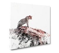 Leopard Upon the Rock Watercolour Canvas Print | Gallery Wrapped 30mm Frame Wall Art | 14x14 inches | Ready to Hang | Modern Animals Picture | Living Room Bedroom Lounge Office