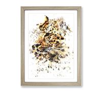 Leopard Vol.1 Watercolour Modern Framed Wall Art Print, Ready to Hang Picture for Living Room Bedroom Home Office Décor, Oak A3 (34 x 46 cm)