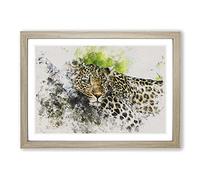 Leopard Vol.2 Watercolour Framed Print | A2 Oak Framed Wall Art | Ready to Hang | Modern Animal Picture | Living Room Bedroom Lounge Office