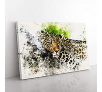 Leopard Vol.2 Watercolour Modern Canvas Wall Art Print Ready to Hang, Framed Picture for Living Room Bedroom Home Office Décor, 76x50 cm (30x20 Inch)