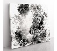 Leopard Vol.5 Watercolour Modern Canvas Wall Art Print Ready to Hang, Framed Picture for Living Room Bedroom Home Office Décor, 50x50 cm (20x20 Inch)