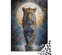 Leopard Walking in The Rain Under The Moon Jigsaw Puzzle for Adults, 1000 Pieces, 70x50cm/1000pcs, White Cardboard, Relaxing Indoor Activity And Family Time