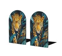Leopard Walking Through The Jungle Bookends For Shelves 2 Pcs Wooden Book Stopper Organizer For Home Office Libraries