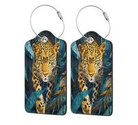 Leopard Walking Through The Jungle Luggage Tag for Suitcase 2 Pack Leather Luggage Tag with Privacy Flap Name Id Label and Metal Loop for Women Men Travel