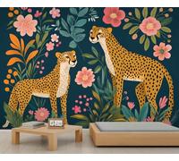 Leopard Wallpaper, Animal Theme Mural, Leopard Large Wallpaper for Living Room, Boho Botanical Wall Mural - 200x140cm (Not Peel n' Stick)