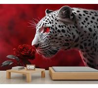 Leopard Wallpaper, Red Rose Cheetah Mural, Animal Theme Large Wallpaper for Living Room, Cheetah Wall Mural - 250x175cm (Not Peel n' Stick)