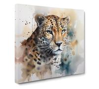 Leopard Watercolour Canvas Wall Art Print Ready to Hang, Framed Picture for Living Room Bedroom Home Office Décor, 50x50 cm (20x20 Inch)