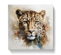 Leopard Watercolour No.1 Canvas Print | Gallery Wrapped 30mm Frame Wall Art | 20x20 inches | Ready to Hang | Modern Animals Picture | Living Room Bedroom Lounge Office