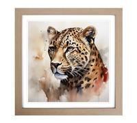 Leopard Watercolour No.2 Framed Print | 18x18 Inch Oak Framed Wall Art | Ready to Hang | Modern Animal Picture | Living Room Bedroom Lounge Office