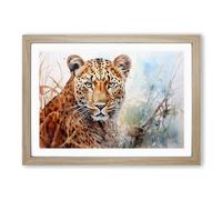 Leopard Watercolour No.2 Framed Wall Art Print, Ready to Hang Picture for Living Room Bedroom Home Office, Oak A2 (66 x 48 cm)