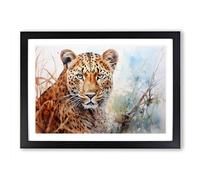 Leopard Watercolour No.2 Framed Wall Art Print, Ready to Hang Picture for Living Room Bedroom Home Office, Black A2 (66 x 48 cm)