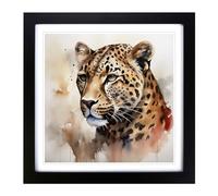 Leopard Watercolour No.2 Framed Wall Art Print, Ready to Hang Picture for Living Room Bedroom Home Office, Black 18 x 18 Inch (45 x 45 cm)