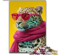 Leopard Wearing A Scarf Adult Jigsaw Puzzles 1000, Staycation Kill Time Every Piece Is Unique - Challenging Family Fun Game (26x38cm)
