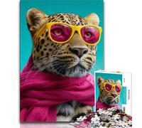 Leopard Wearing A Scarf Adult Jigsaws 1000 Pieces Difficult,Decompressing Intellectual Educational Toy Suitable for Desktop Decoration (38x26cm)