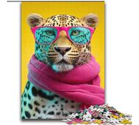 Leopard Wearing A Scarf Jigsaw Puzzles for Adults, Stress Reliever Staycation Kill Time with Matching Poster And Trivia Sheet (70x100cm)