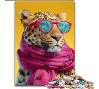 Leopard Wearing A Scarf Jigsaw Puzzles for Teenagers, Stress Reliever Staycation Kill Time Enhance Love between Couples (26x38cm)