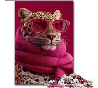 Leopard Wearing A Scarf Puzzles for Teenagers Teens 1000pc Puzzle, Educational Games Home Decoration Suitable for Desktop Decoration (50x75cm)
