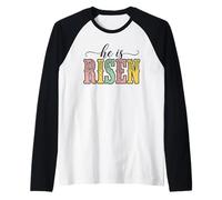 Leopard Western He is Risen Easter Christian Jesus Text Raglan Baseball Tee