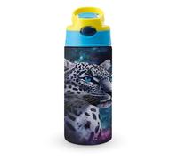 Leopard with Blue Eyes Cute Water Bottle with Straw Lid Stainless Steel Drink Tumbler Insulated Flip Top Cups 350ml