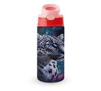 Leopard with Blue Eyes Cute Water Bottle with Straw Lid Stainless Steel Drink Tumbler Insulated Flip Top Cups 350ml
