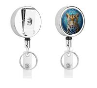 Leopard with Blue Eyes Metal Badge Holder with Belt Clip and Key Ring Retractable Id Badge Reel Key Chain