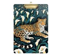 Leopard With Calla Lily Work Binder Clip Board Clear For Women Legal Basketball Coaches Size 9x12