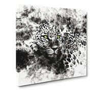 Leopard with Green Eyes High Watercolour Canvas Print | Gallery Wrapped 30mm Frame Wall Art | 20x20 inches | Ready to Hang | Modern Animals Picture | Living Room Bedroom Lounge Office