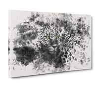 Leopard with Green Eyes High Watercolour Canvas Print | Gallery Wrapped 30mm Frame Wall Art | 30x20 inches | Ready to Hang | Modern Animals Picture | Living Room Bedroom Lounge Office
