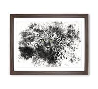 Leopard With Green Eyes High Watercolour Modern Framed Print | A4 Walnut Framed Wall Art | Ready to Hang | Modern Animal Picture | Living Room Bedroom Lounge Office