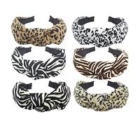 Leopard Women's Headbands UK Hair Band Alice Band Vintage Elastic Printed Head Wrap Stretchy Wide Hairband Twisted Cute Hair Accessories 6Pack (ArchZebra6)