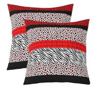 Leopard Zebra Print Throw Pillow Cover Giraffe Cheetah Skin Stripe Patchwork Double Sides Pillow Case for Kids Boys Girls Room Decor,Red Black White Cushion Cover for Bed Couch Sofa,2 Pack 16"x16"