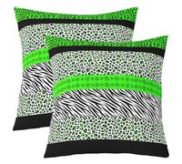 Leopard Zebra Print Throw Pillow Cover Giraffe Cheetah Skin Stripe Patchwork Double Sides Pillow Case for Kids Boys Girls Room Decor,Green Black White Cushion Cover for Bed Couch Sofa,2 Pack 16"x16"