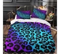 LeopardPattern Quilt Cover 3D Design Printed Easy Care 3-Piece Bedding Set Zipper VibrantNeonStyle_1 Duvet Cover Hotel Quality Durable for Teens Adults Women Kids Girls Boys Single（140x200cm）