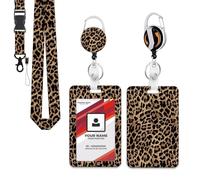 Leopards Print ABS Badge Card Holder with Adjustable Detachable Neck Lanyard Strap for Business Meeting Corporate Event Fashionable Work Badge Owner
