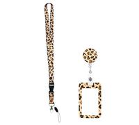 Leopards Print Lanyard with Identity Card Holder Retractable Badge Reel Card with Removable Lanyard for Office Badge