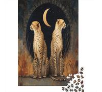 Leopards Sitting Back to Back with The Crescent Moon in The MiddleJigsaw Puzzles 1000 Pieces for Adults Puzzle Educational Games