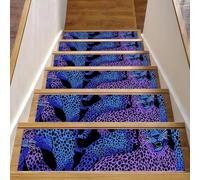 Leopards Stair Treads for Wooden Steps, 15 Pack 30"x8" Non-Slip Indoor Stair Runner Stair Rugs Mats Covers for Dogs, Kids, Elder with Reusable Adhesive
