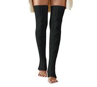 Leoparts Women's Extra Long Stirrup Leg Warmers Winter Knitted Over Knee Thigh High Footless Socks, Black, One Size