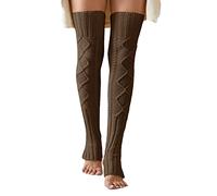 Leoparts Women's Extra Long Stirrup Leg Warmers Winter Knitted Over Knee Thigh High Footless Socks, Coffee, One Size