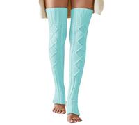 Leoparts Women's Extra Long Stirrup Leg Warmers Winter Knitted Over Knee Thigh High Footless Socks, Pastel Blue, One Size