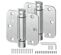 LEOPO 2-Pack Self Closing Door Hinges, 3.5" x 3.5" Spring Loaded Door Hinge | 5/8" Radius Corners, Adjustable Tension, for Exterior/Garage/Left Right Door, UL Listed, Stainless Steel, Brushed Nickel