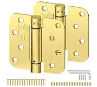 LEOPO 2-Pack Self Closing Door Hinges, 4" x 4" Spring Loaded Door Hinge | 5/8" Radius Corners, Adjustable Tension, for Exterior/Garage/Left Right Door, UL Listed, Stainless Steel, Gold