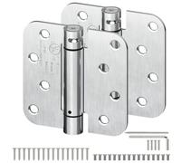 LEOPO 2-Pack Self Closing Door Hinges, 4" x 4" Spring Loaded Door Hinge | 5/8" Radius Corners, Adjustable Tension, for Exterior/Garage/Left Right Door, UL Listed, Stainless Steel, Brushed Nickel