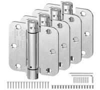 LEOPO 4-Pack Self Closing Door Hinges, 3.5" x 3.5" Spring Loaded Door Hinge | 5/8" Radius Corners, Adjustable Tension, for Exterior/Garage/Left Right Door, UL Listed, Stainless Steel, Brushed Nickel