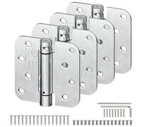 LEOPO 4-Pack Self Closing Door Hinges, 4" x 4" Spring Loaded Door Hinge | 5/8" Radius Corners, Adjustable Tension, for Exterior/Garage/Left Right Door, UL Listed, Stainless Steel, Brushed Nickel