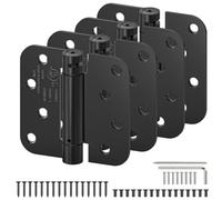 LEOPO 4-Pack Self Closing Door Hinges, 4" x 4" Spring Loaded Door Hinge | 5/8" Radius Corners, Adjustable Tension, for Exterior/Garage/Left Right Door, UL Listed, Stainless Steel, Black