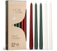Leor & Lair 10” Christmas Taper Candles - 12 Pack of Red, Green & White Christmas Candlesticks - Long Burning Holiday Dinner Table Candles for Advent, Weddings & Home Décor
