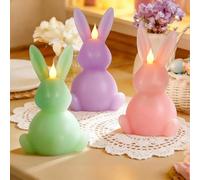Leorate 3PCS Easter Bunny Flameless Candles - 7.5" Battery Operated LED Rabbit Candles with Flickering Flame, Green Purple Pink Real Wax Finish for Easter Decor, Table Centerpiece & Spring Home