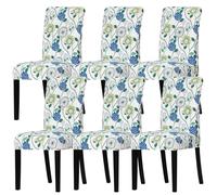 Leorate 6 Pcs High Back Dining Chair Covers, Stretch Spandex Seat Covers for Dining Chairs 4-Pack Alternative, Removable Washable Chair Slipcovers with Floral Print, Fitted Chair Protector for Kitchen
